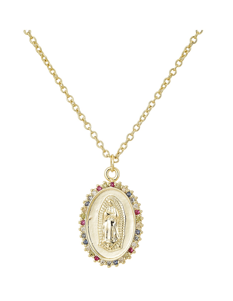 Collar con dije ovalado Virgen de Guadalupe de baño de oro 14 K Collar con dije ovalado Virgen de Guadalupe de baño de oro 14 K