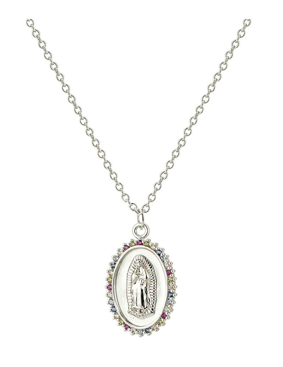 Collar con dije ovalado Virgen de Guadalupe de baño de oro 14 K