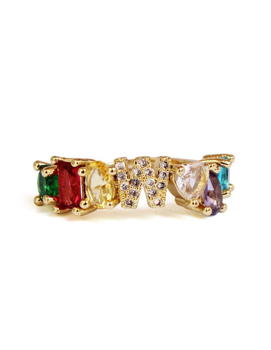 Anillo de letras 10 k de oro laminado zirconia cúbica pulido Anillo de letras 10 k de oro laminado zirconia cúbica pulido