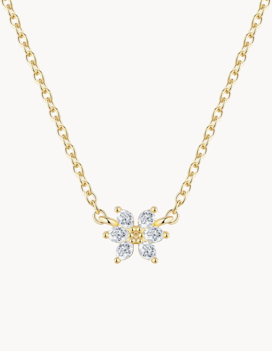 Collar Fairy Tail de flor Olivia Wild de baño de oro 18 K