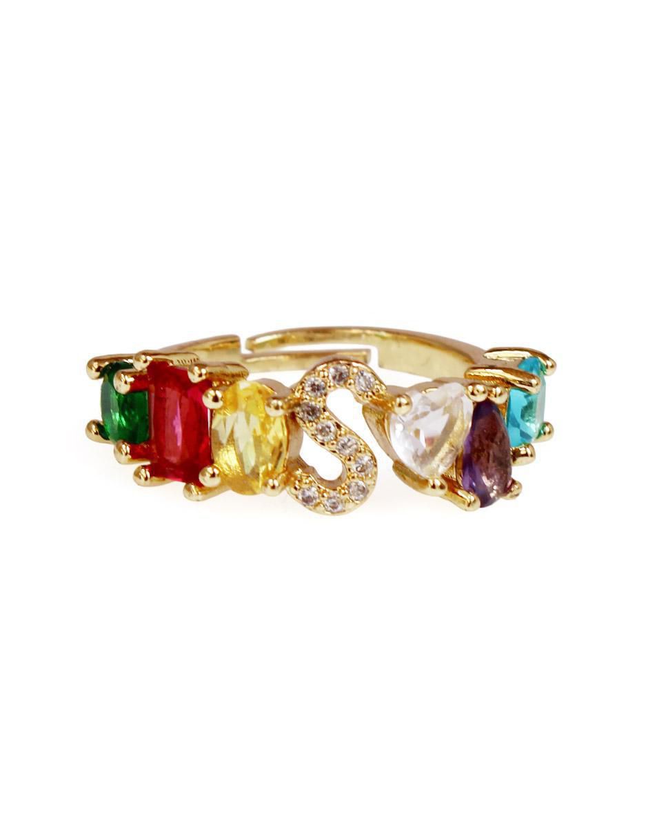 Anillo de letras 10 k de oro laminado zirconia cúbica pulido 1