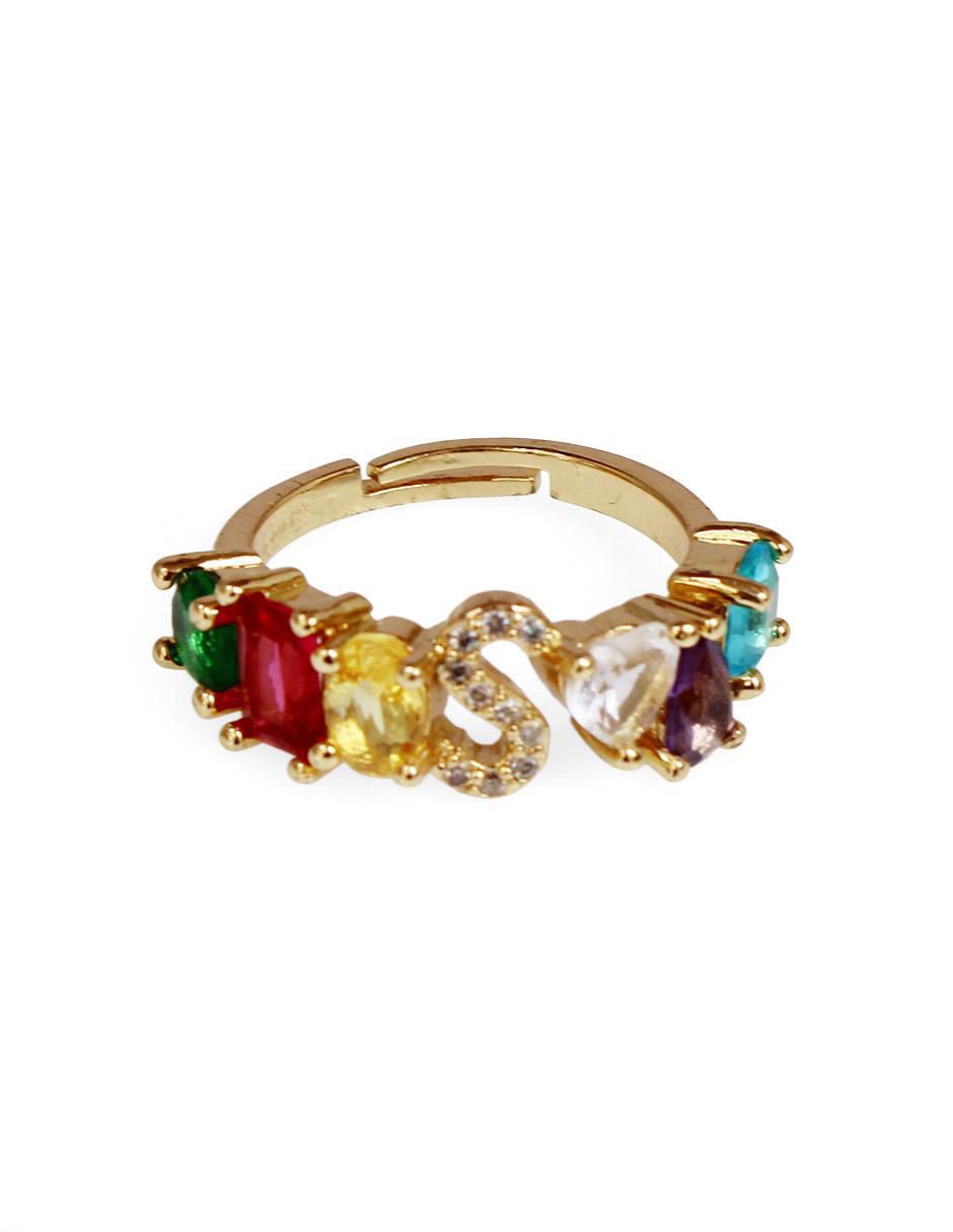 Anillo de letras 10 k de oro laminado zirconia cúbica pulido 2