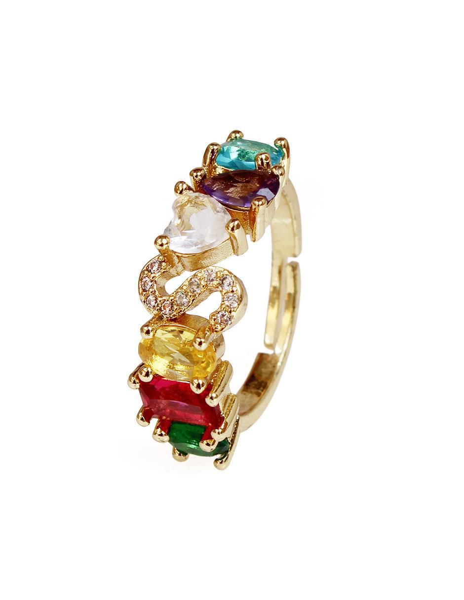 Anillo de letras 10 k de oro laminado zirconia cúbica pulido 3