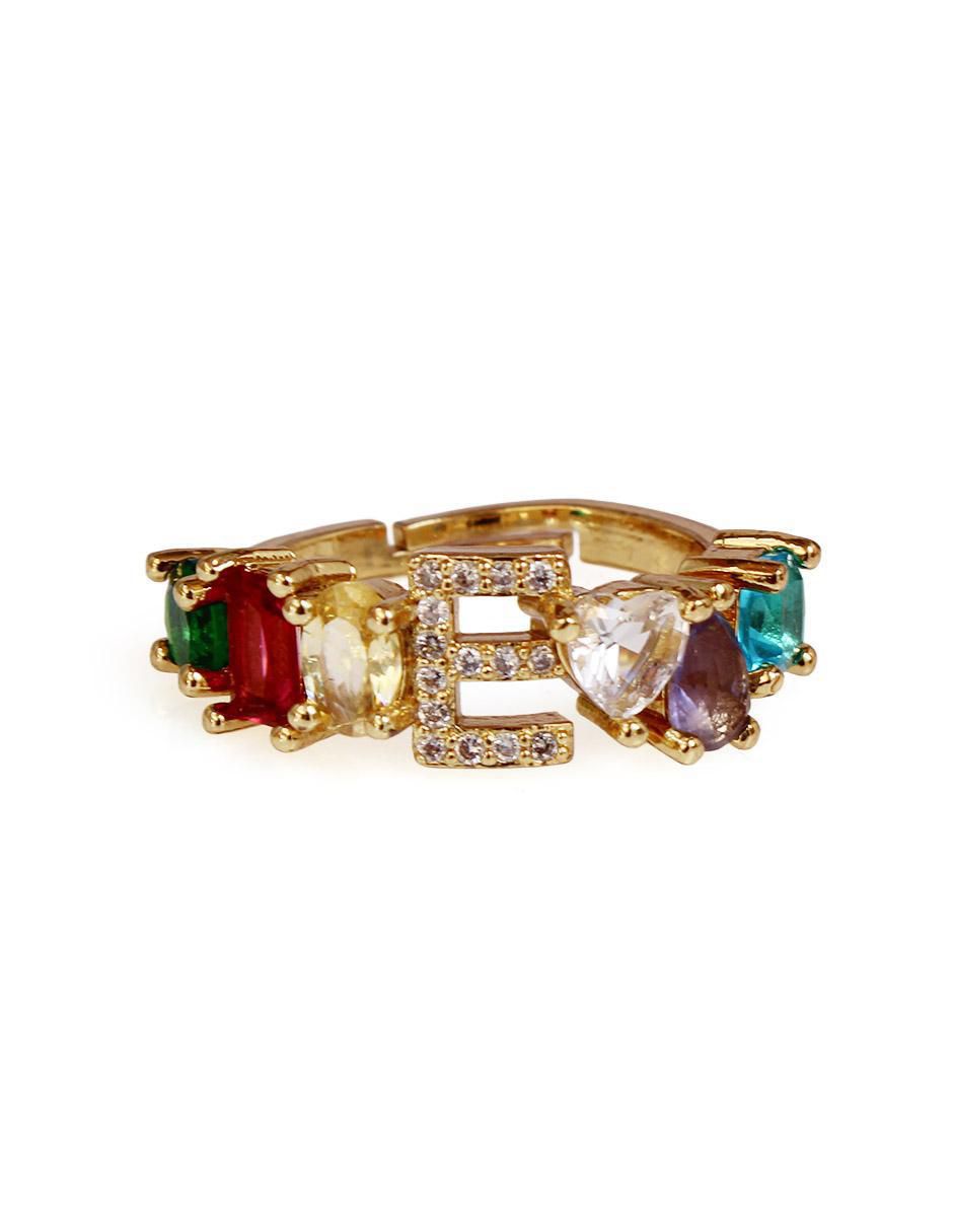 Anillo de letras 10 k de oro laminado zirconia cúbica pulido Anillo de letras 10 k de oro laminado zirconia cúbica pulido