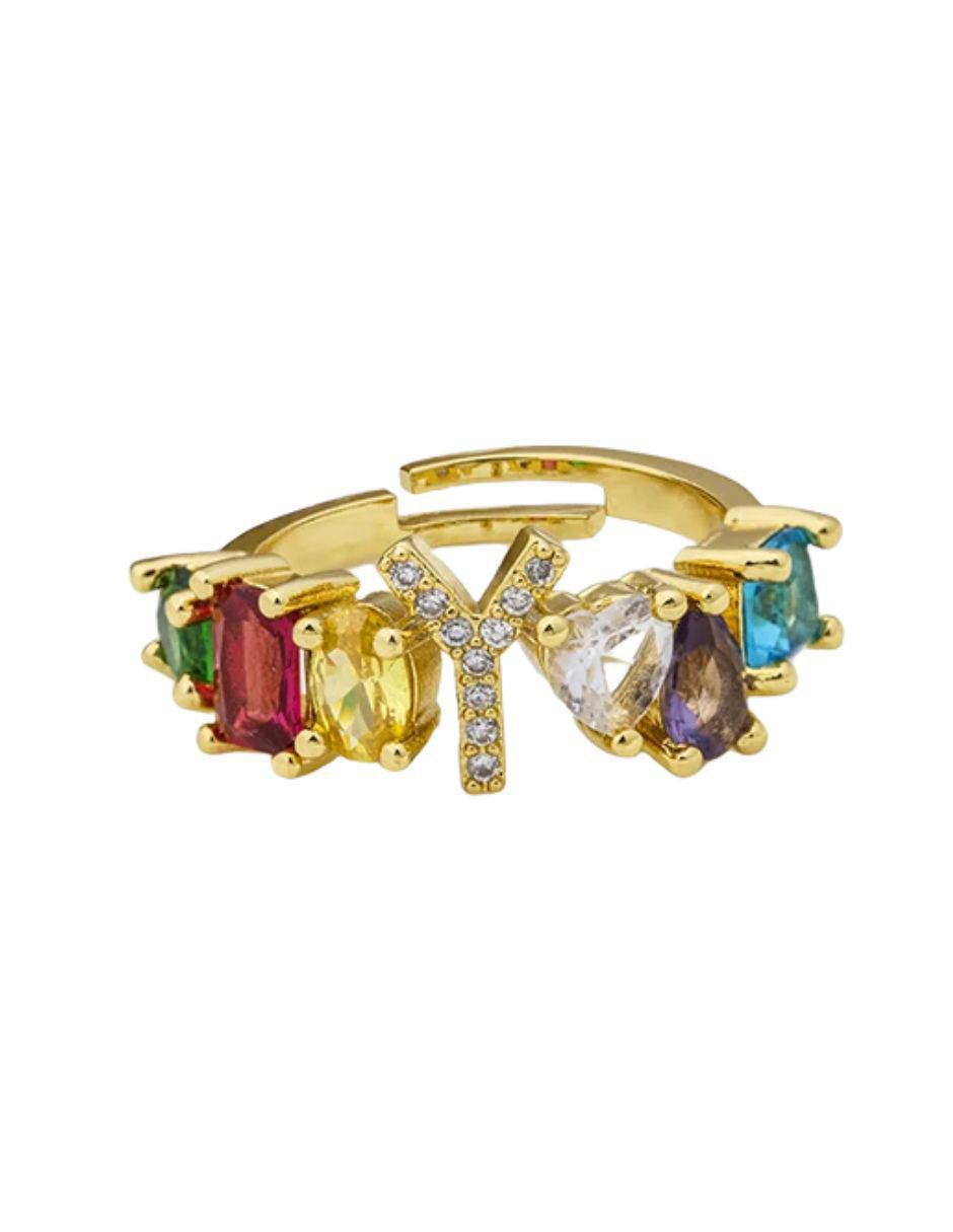 Anillo de letras 10 k de oro laminado zirconia cúbica pulido Anillo de letras 10 k de oro laminado zirconia cúbica pulido