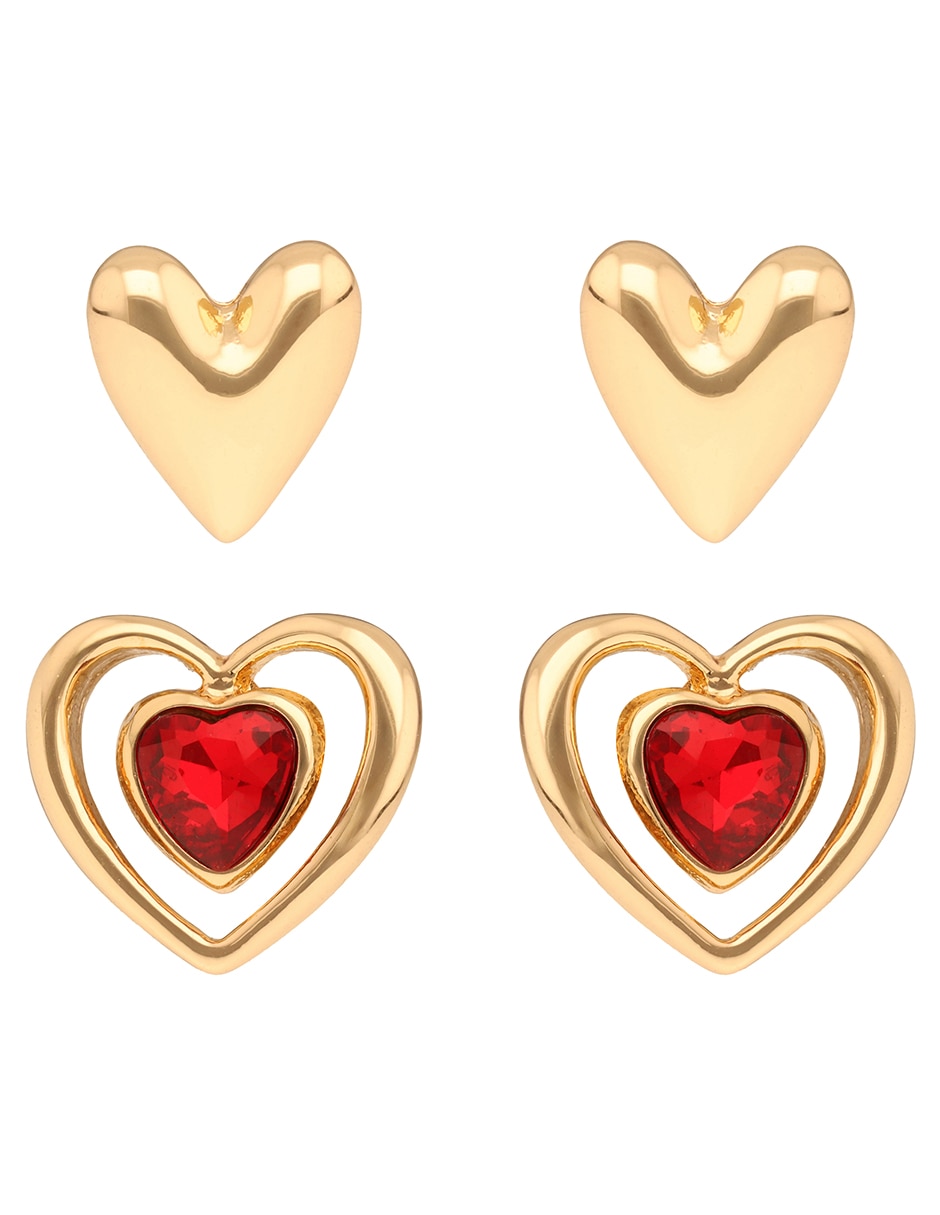 Set de aretes de corazón con acabado brillante 1