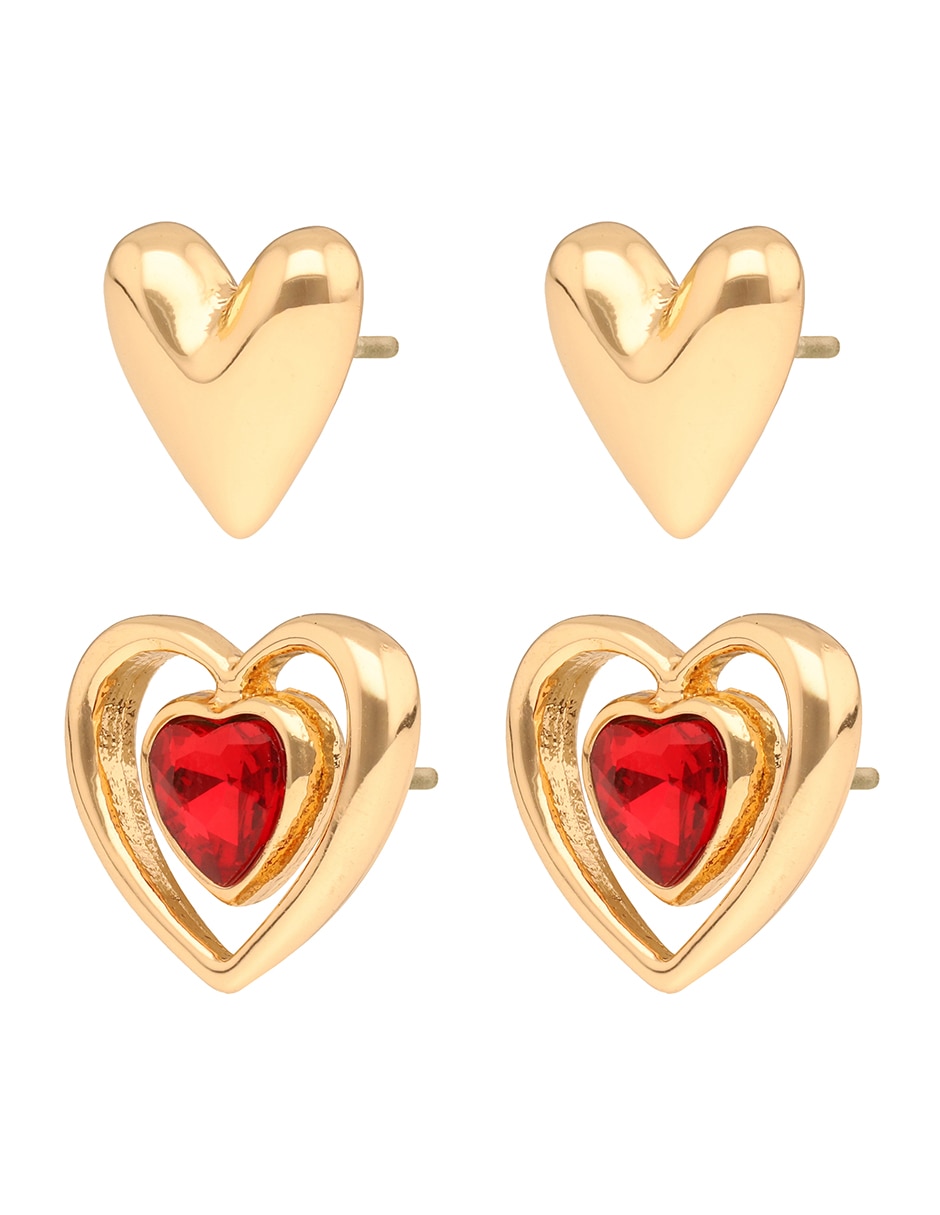 Set de aretes de corazón con acabado brillante 4