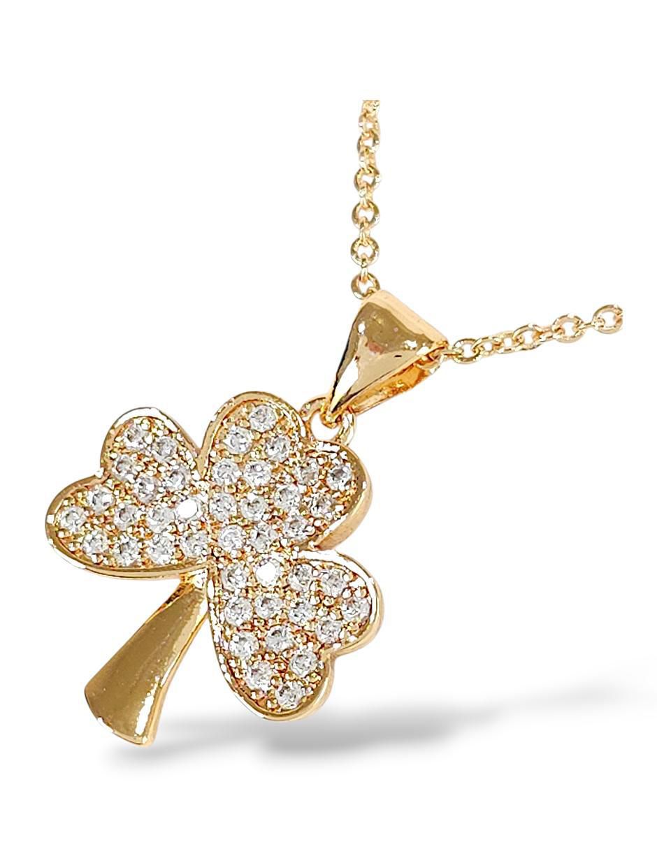 Aretes y collar de trébol 18 k zirconia