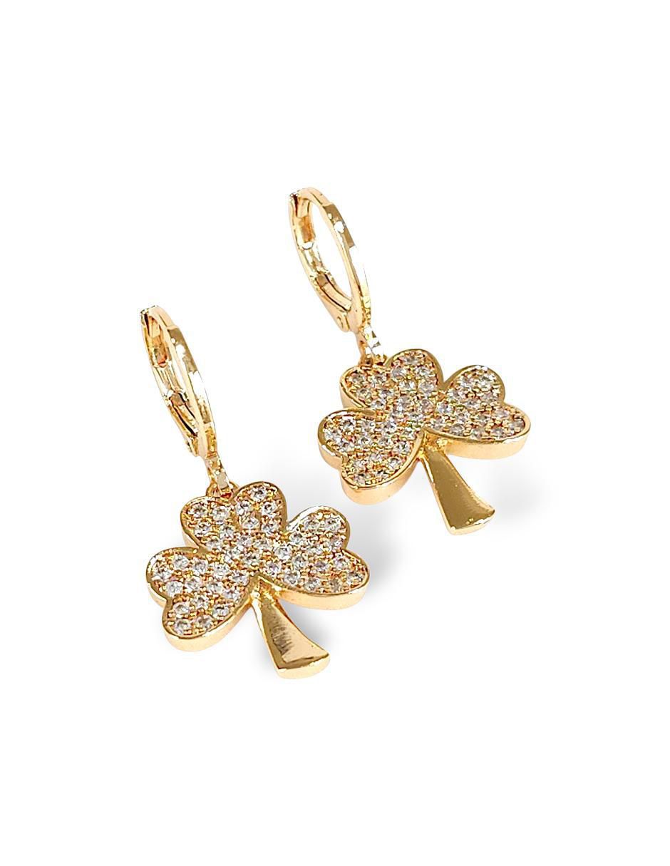 Aretes y collar de trébol 18 k zirconia 6