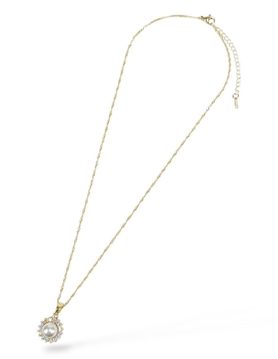Aretes y collar circular 18 k perla de cristal