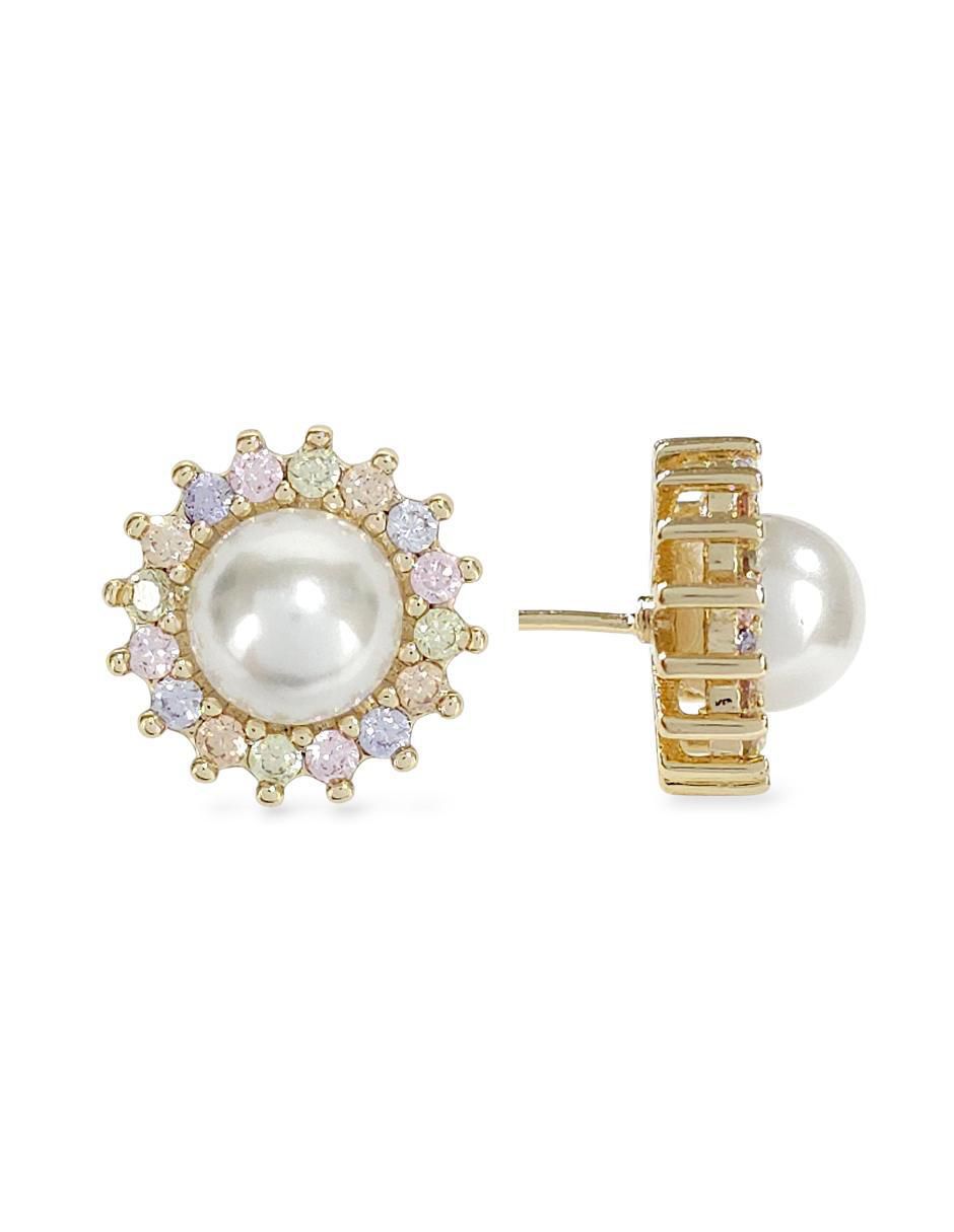 Aretes y collar circular 18 k perla de cristal 5