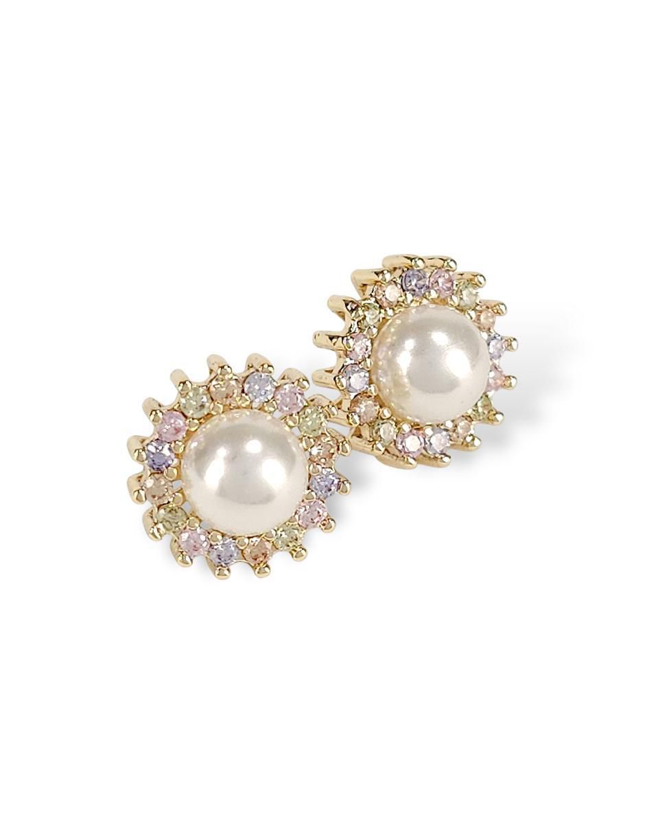 Aretes y collar circular 18 k perla de cristal 6