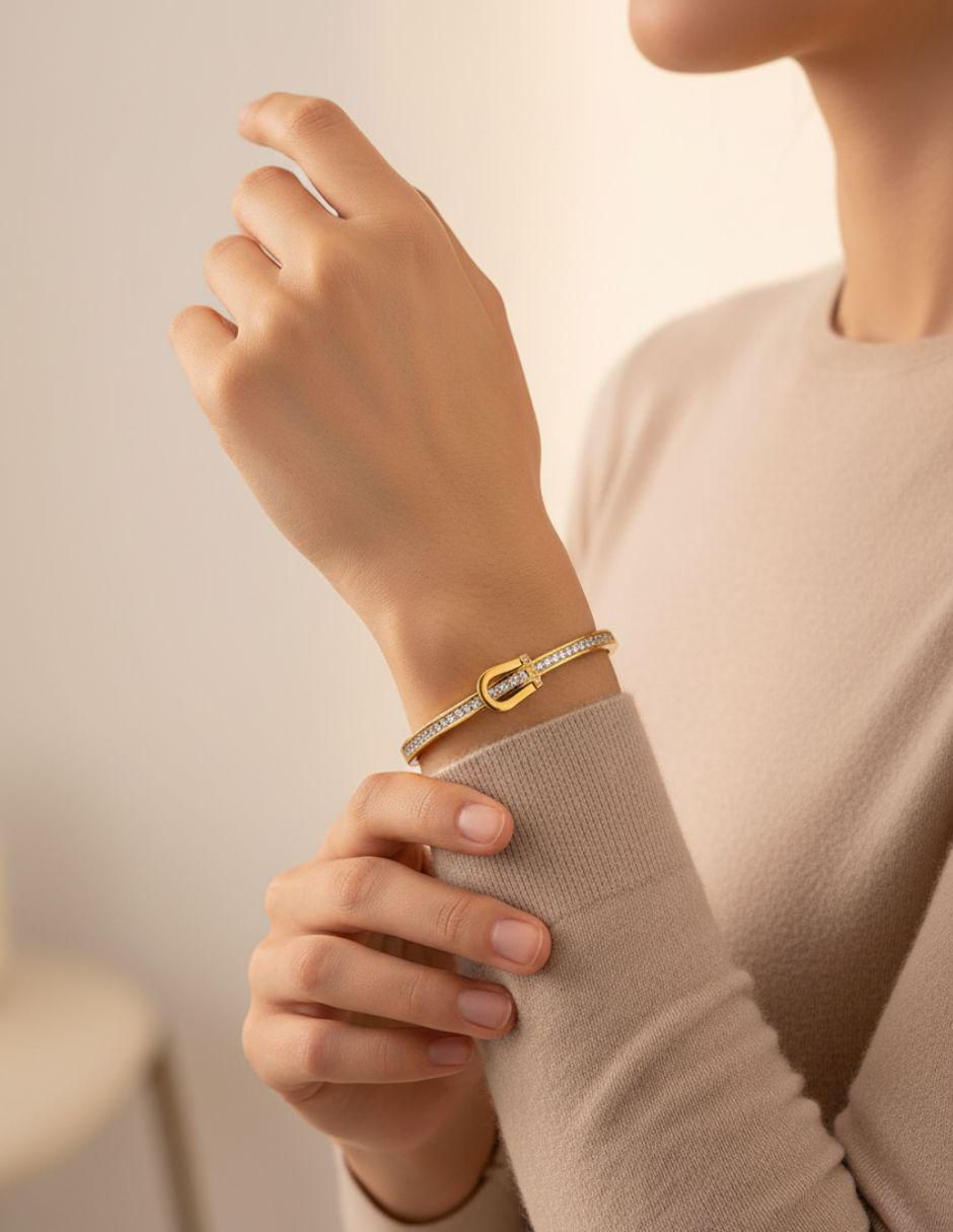 Brazalete de oro laminado con zirconia 8 K acabado pulido 3
