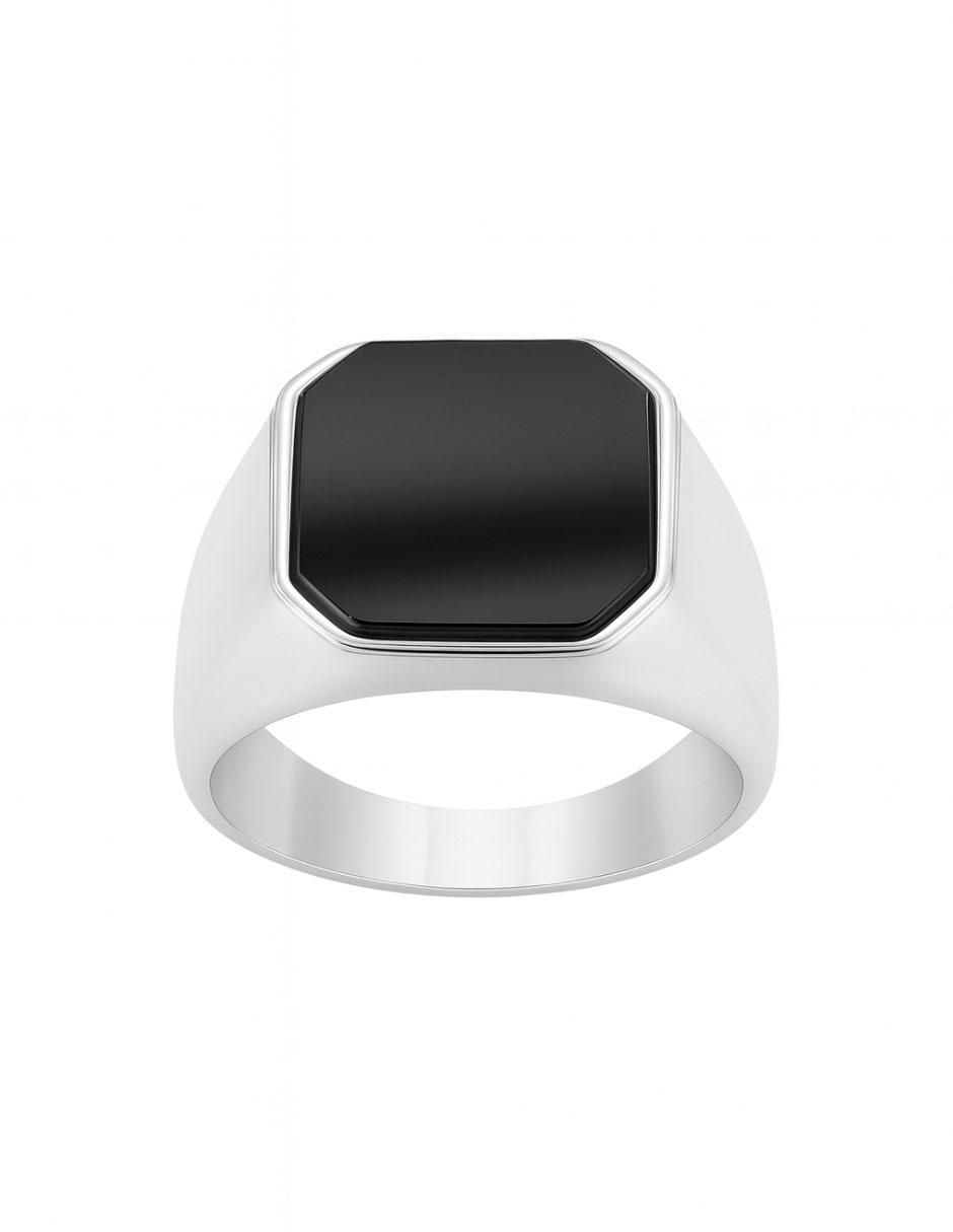 Anillo con gema de octagonal P 925 de plata ónix pulido