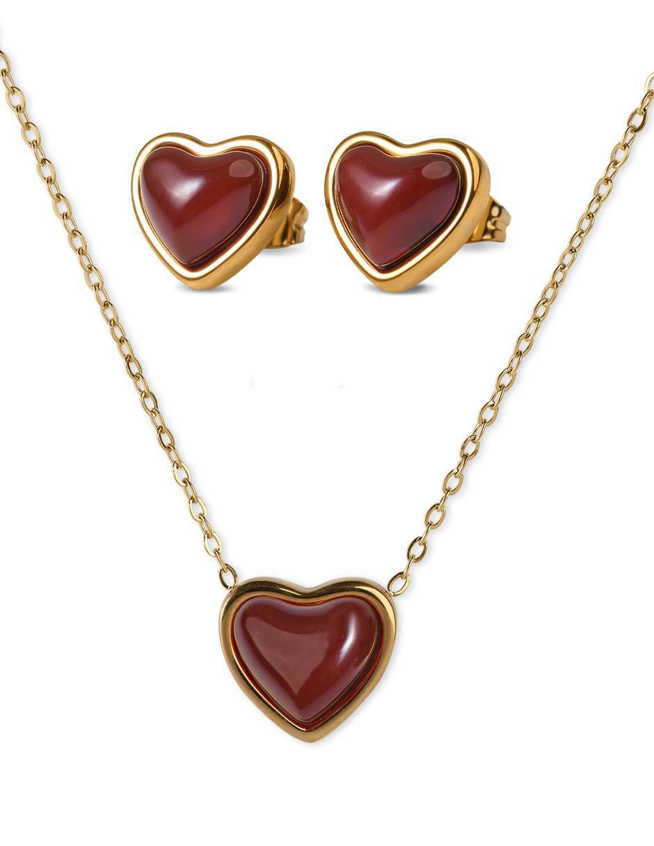 Aretes y collar de corazón nadia de baño de oro 14 k cuarzo 1