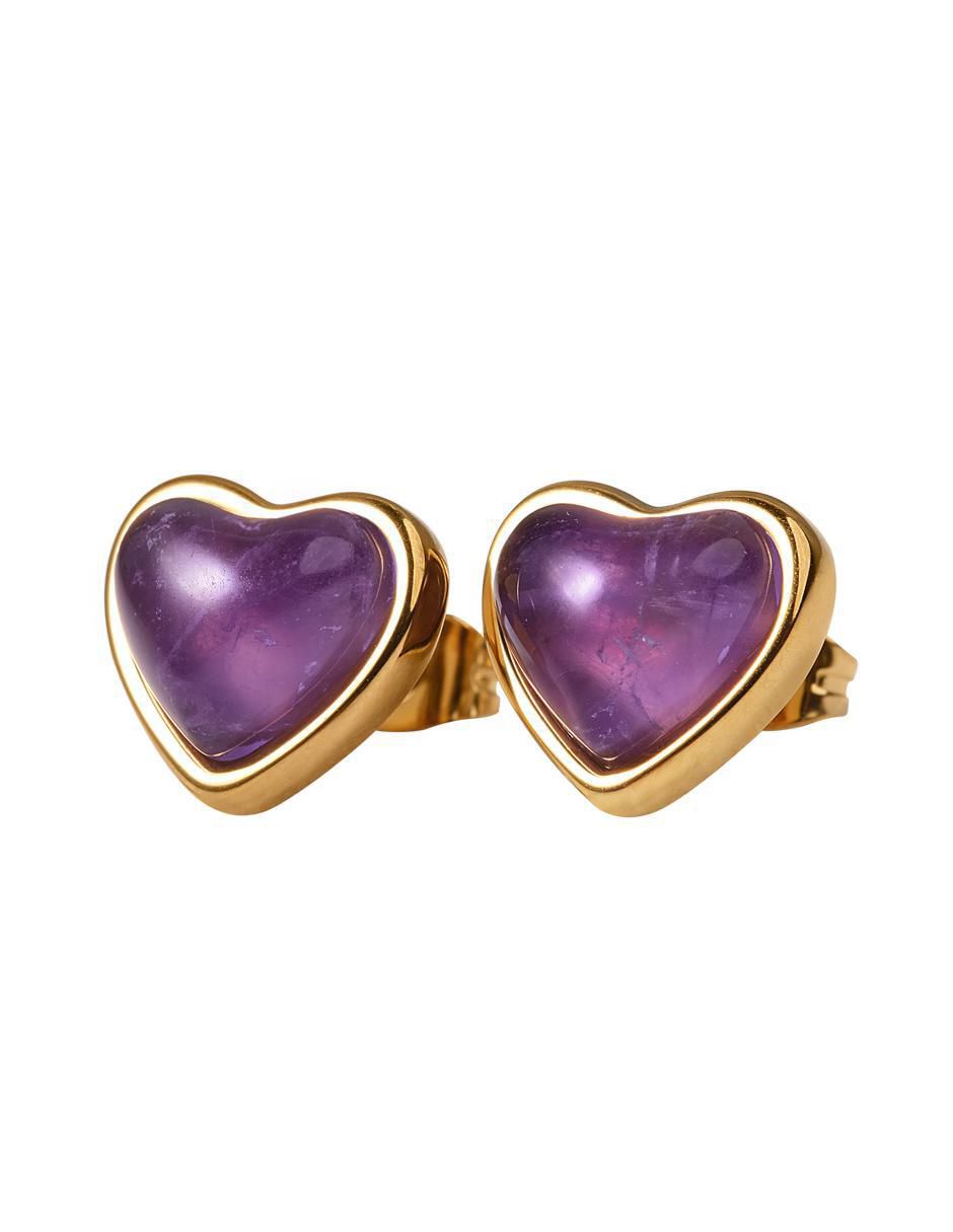 Broqueles de corazón con acabado baño de oro 14 K cuarzo Broqueles de corazón con acabado baño de oro 14 K cuarzo