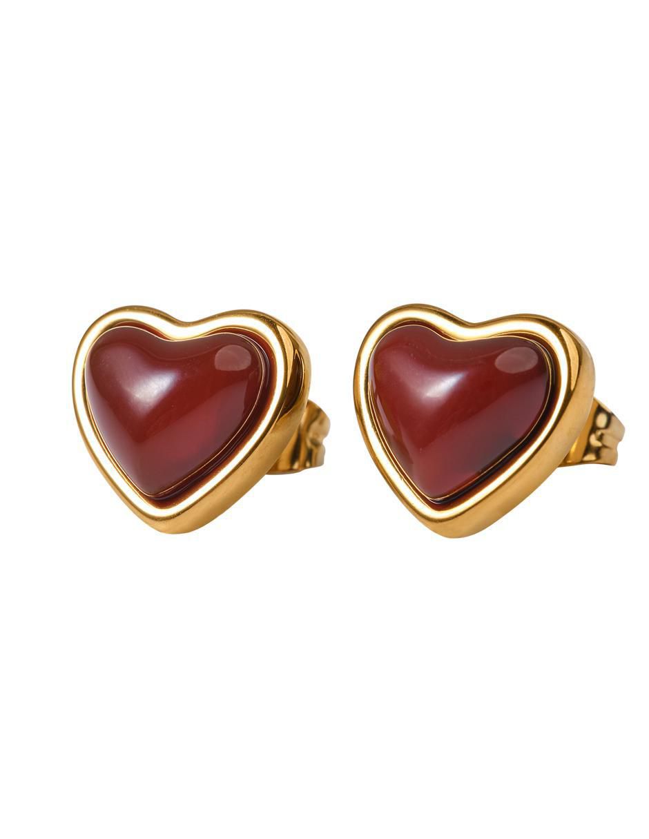 Broqueles de corazón con acabado baño de oro 14 K cuarzo 1