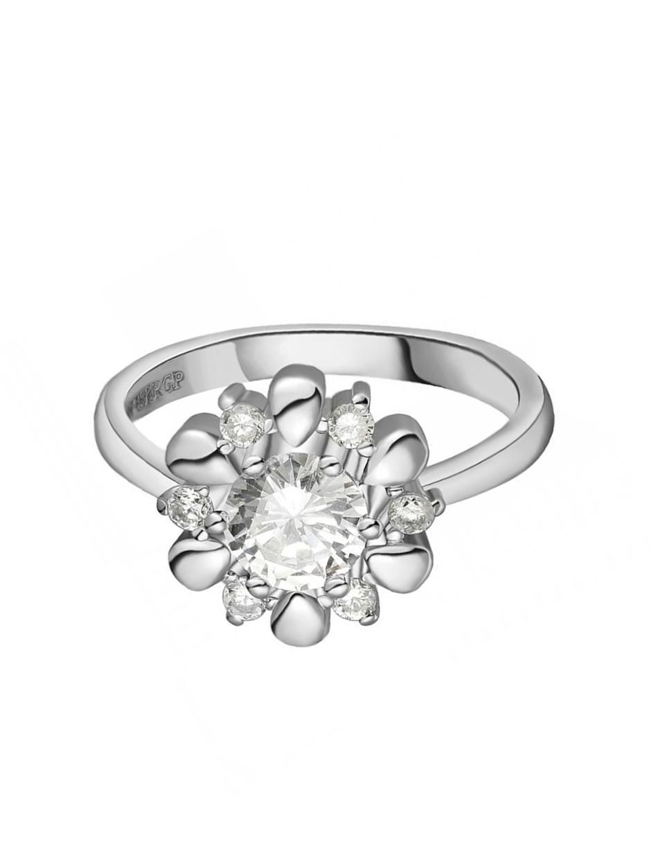 Anillo multi gemas de flor Fashion Flora 18 k cristal baño de oro blanco