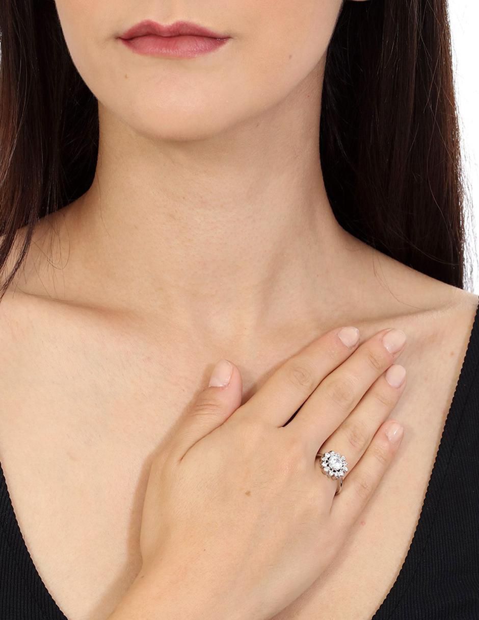 Anillo multi gemas de flor Fashion Flora 18 k cristal baño de oro blanco