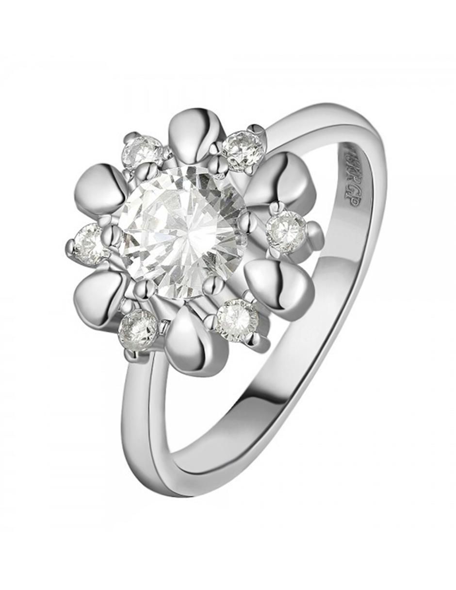 Anillo multi gemas de flor Fashion Flora 18 k cristal baño de oro blanco