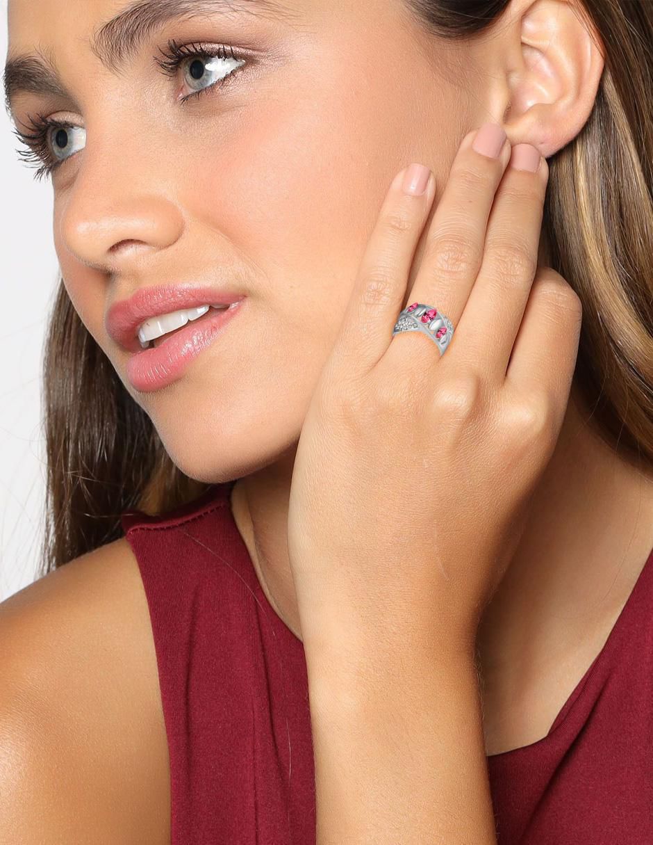 Anillo multi gemas ovalado Fashion 18 k cristal baño de oro blanco 3