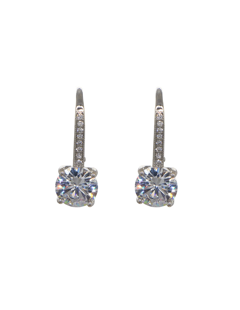 Aretes círculares de plata P 925 con acabado baño rodio zirconia 1
