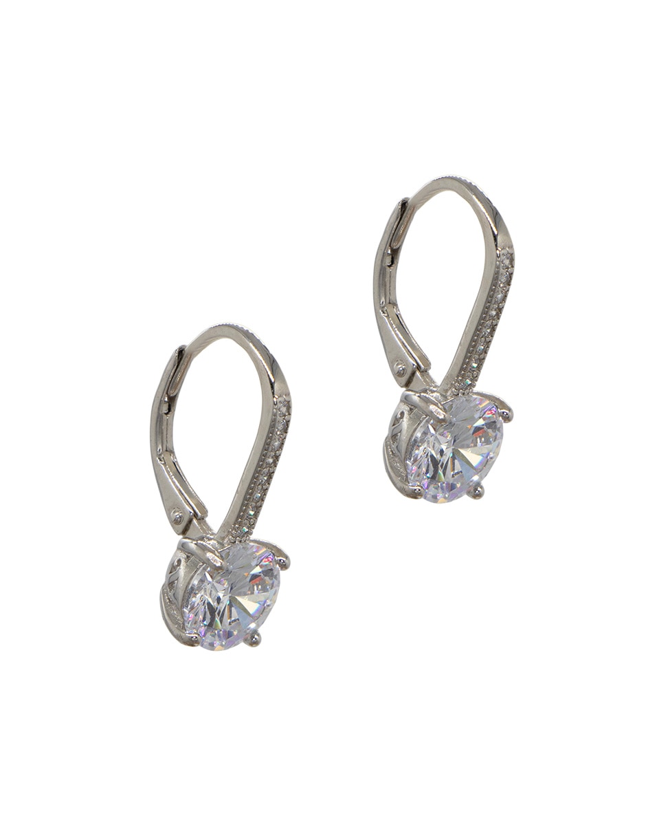 Aretes círculares de plata P 925 con acabado baño rodio zirconia 6