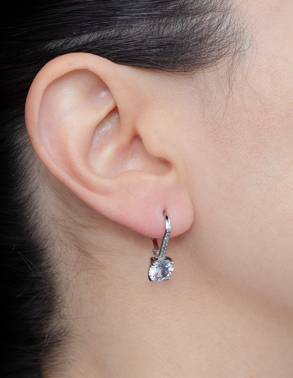 Aretes círculares de plata P 925 con acabado baño rodio zirconia 7