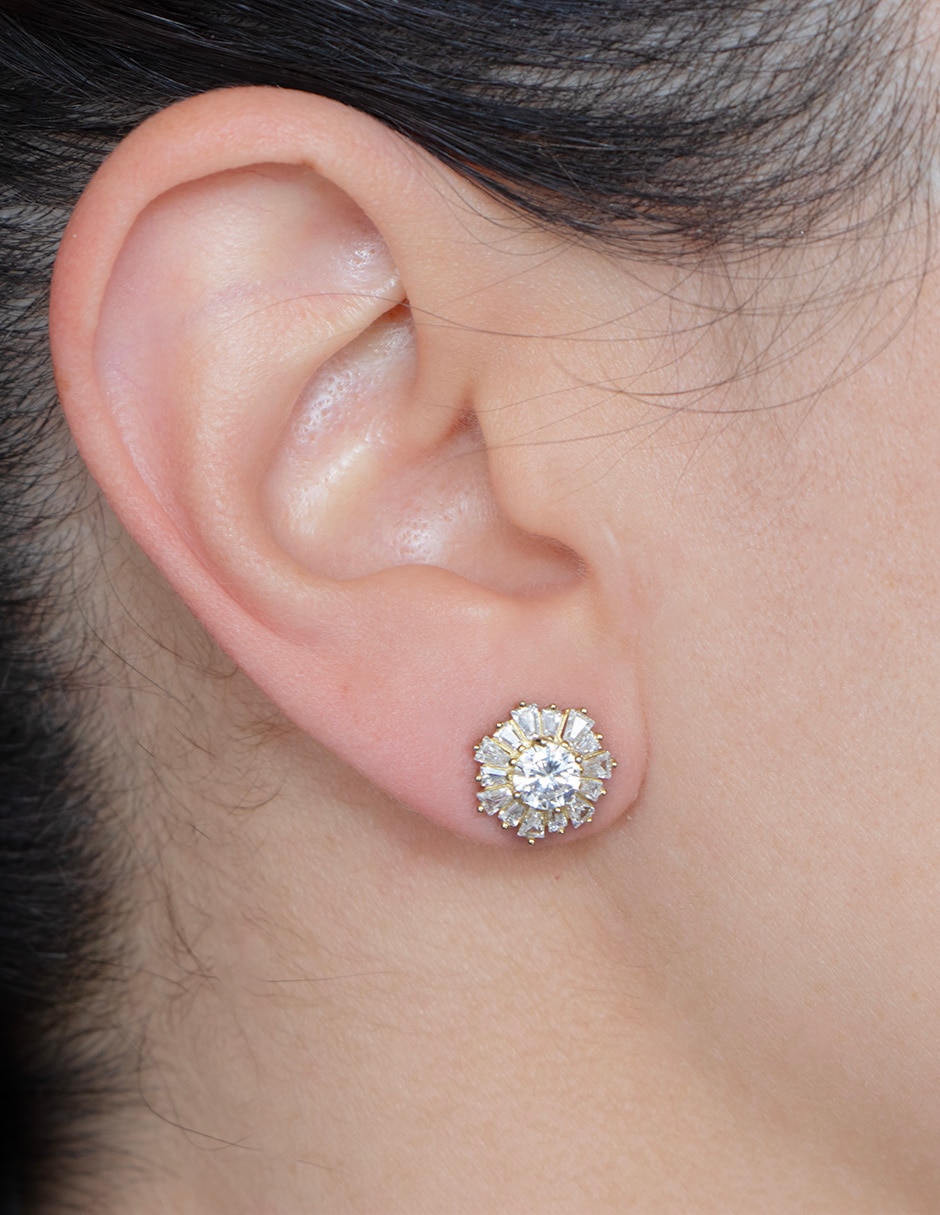 Broqueles de flor Carré de plata P 925 con acabado pavé zirconia Broqueles de flor Carré de plata P 925 con acabado pavé zirconia