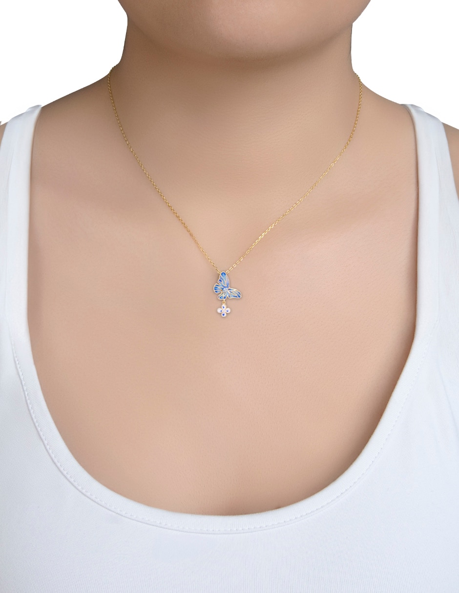 Collar con dije de mariposa de plata P 925 Collar con dije de mariposa de plata P 925