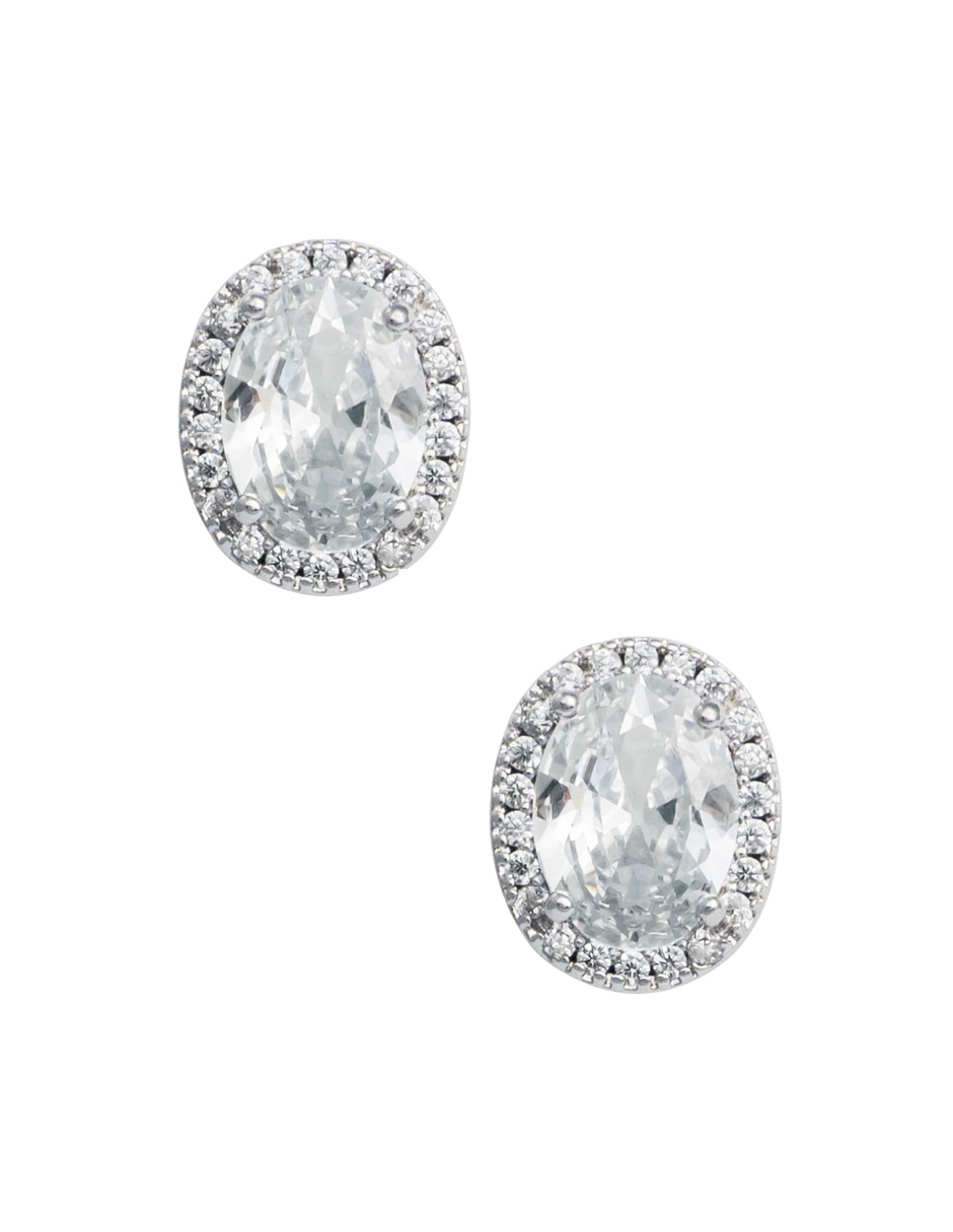Aretes de óvalo con acabado baño rodio zirconia 1