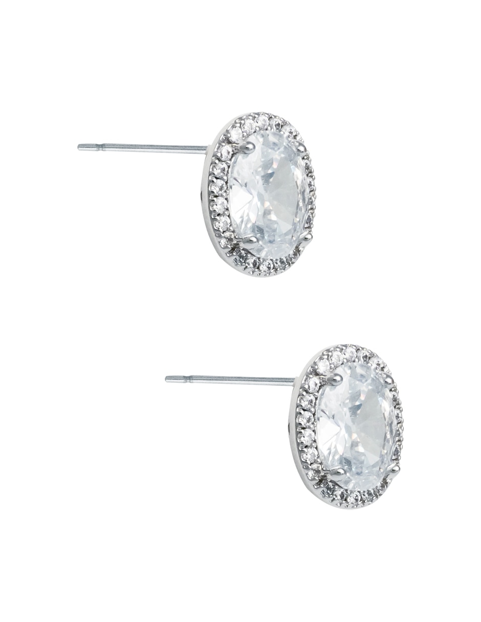 Aretes de óvalo con acabado baño rodio zirconia 5