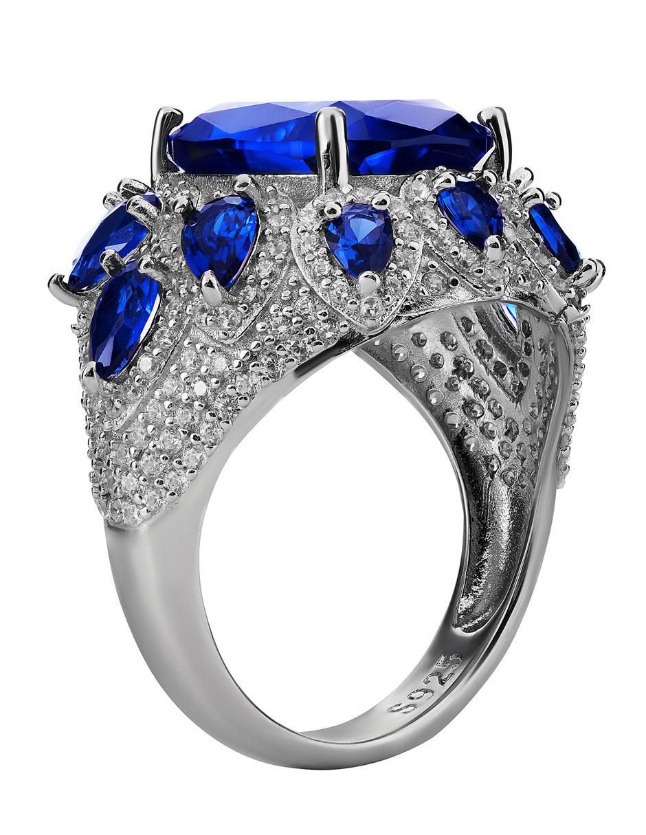 Anillo P 925 de plata zafiro pavé