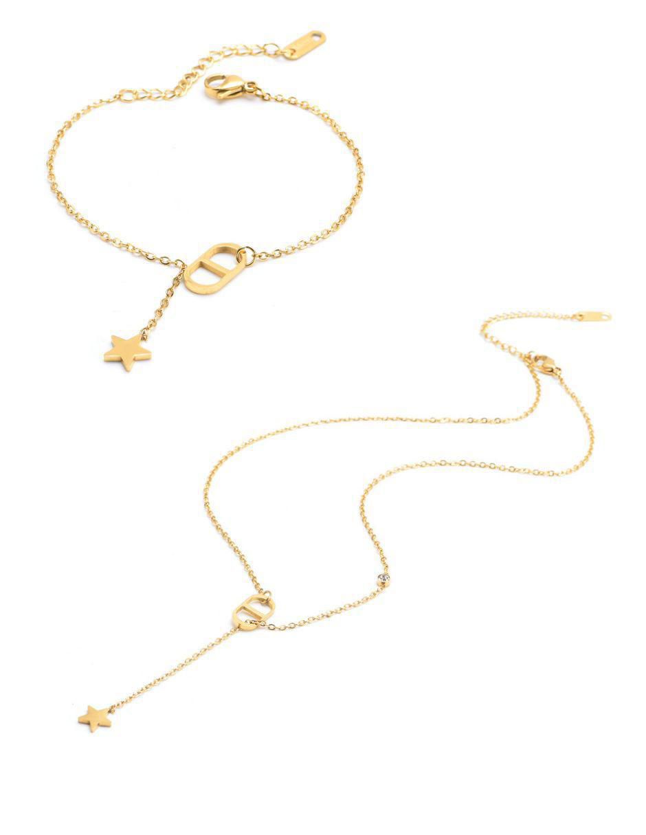 Collar y pulsera de estrella de oro laminado 10 k zirconia 1