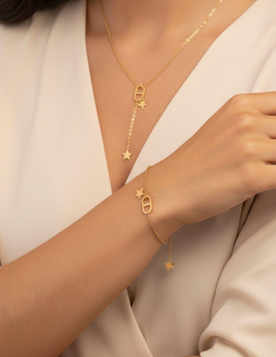 Collar y pulsera de estrella de oro laminado 10 k zirconia 2