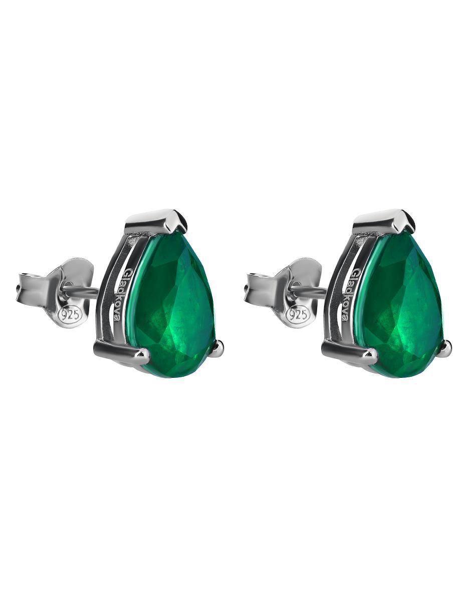 Broqueles de gota de plata P 925 con acabado brillante esmeralda 6