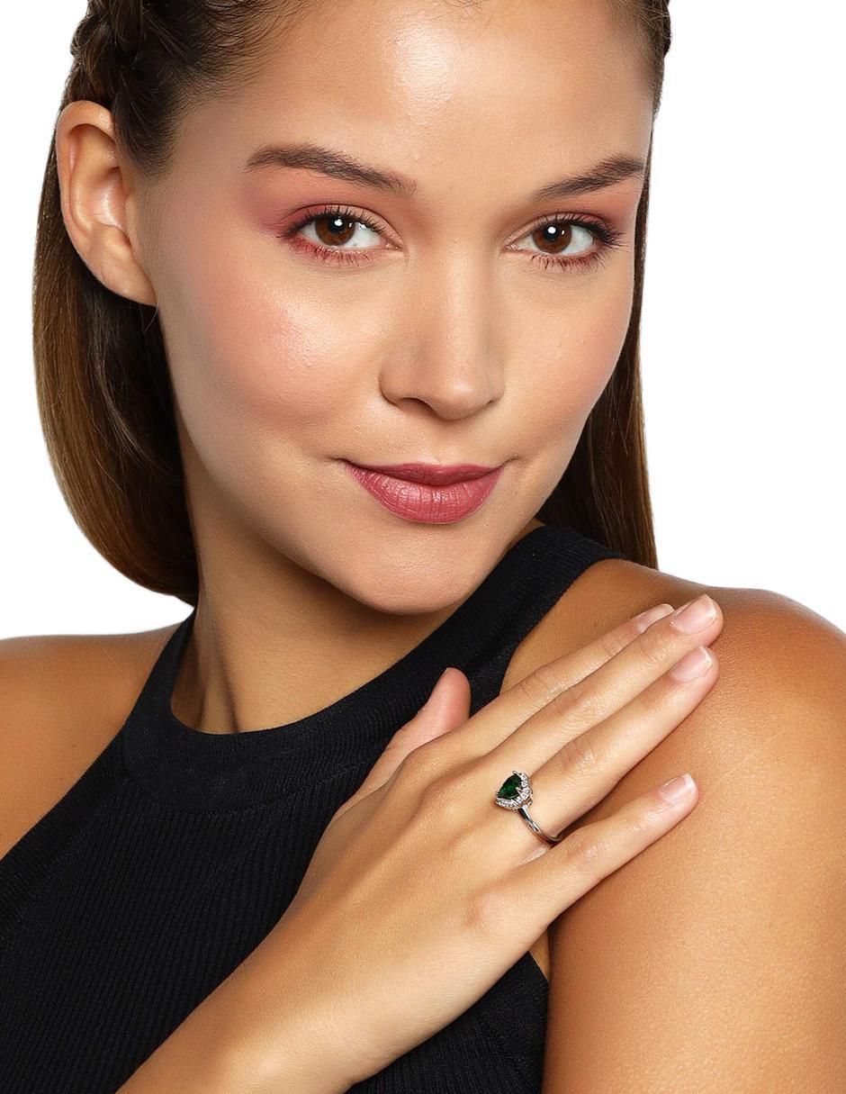 Anillo multi gemas de corazón Elegant 18 k cristal baño de oro blanco 2