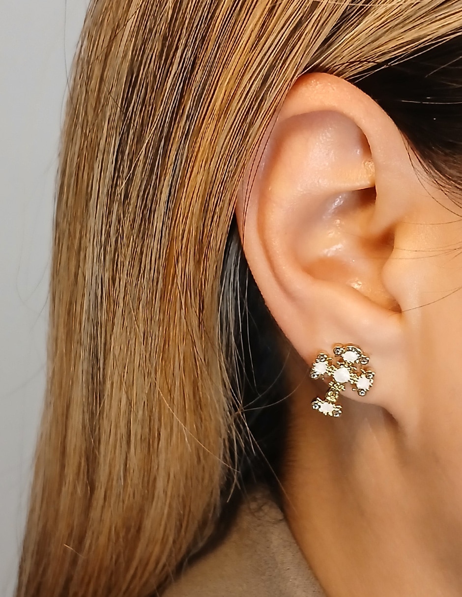 Aretes de cruz con acabado baño de oro 14 K 2
