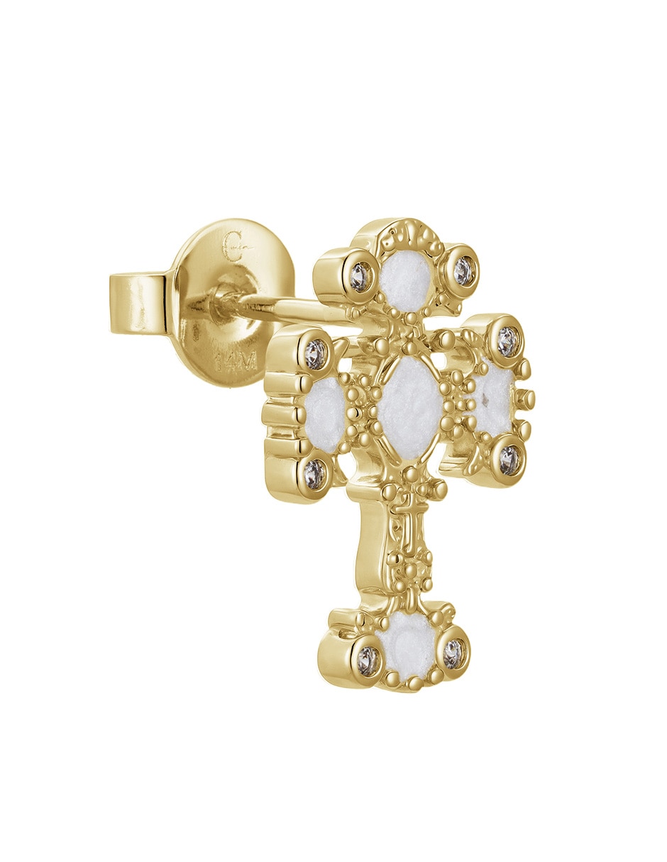 Aretes de cruz con acabado baño de oro 14 K 3