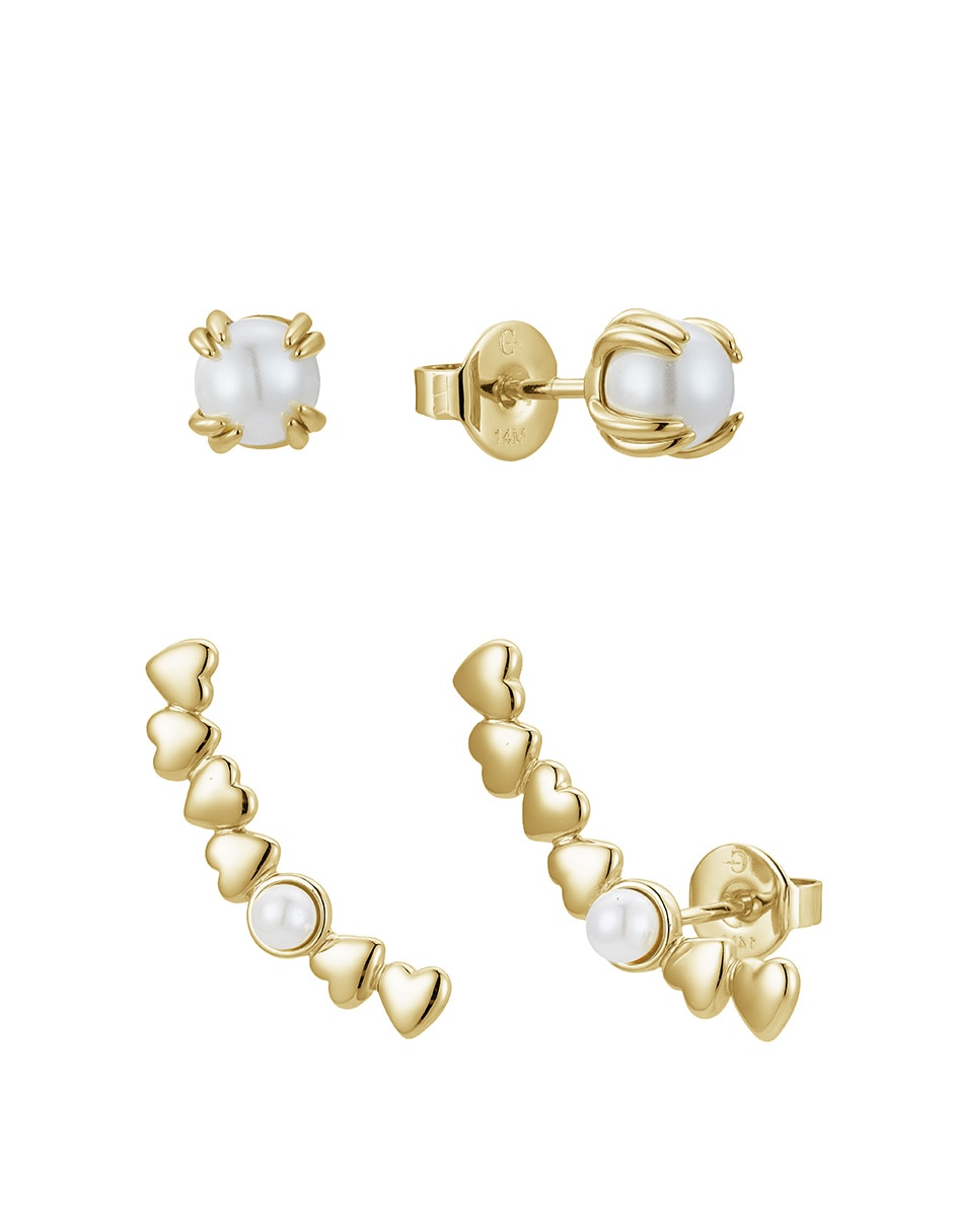 Set aretes 14 k acabado baño de oro perla