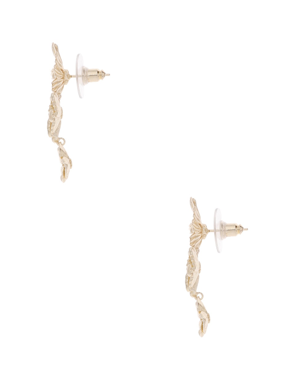Arete largo de flor con acabado baño de oro 14k 3