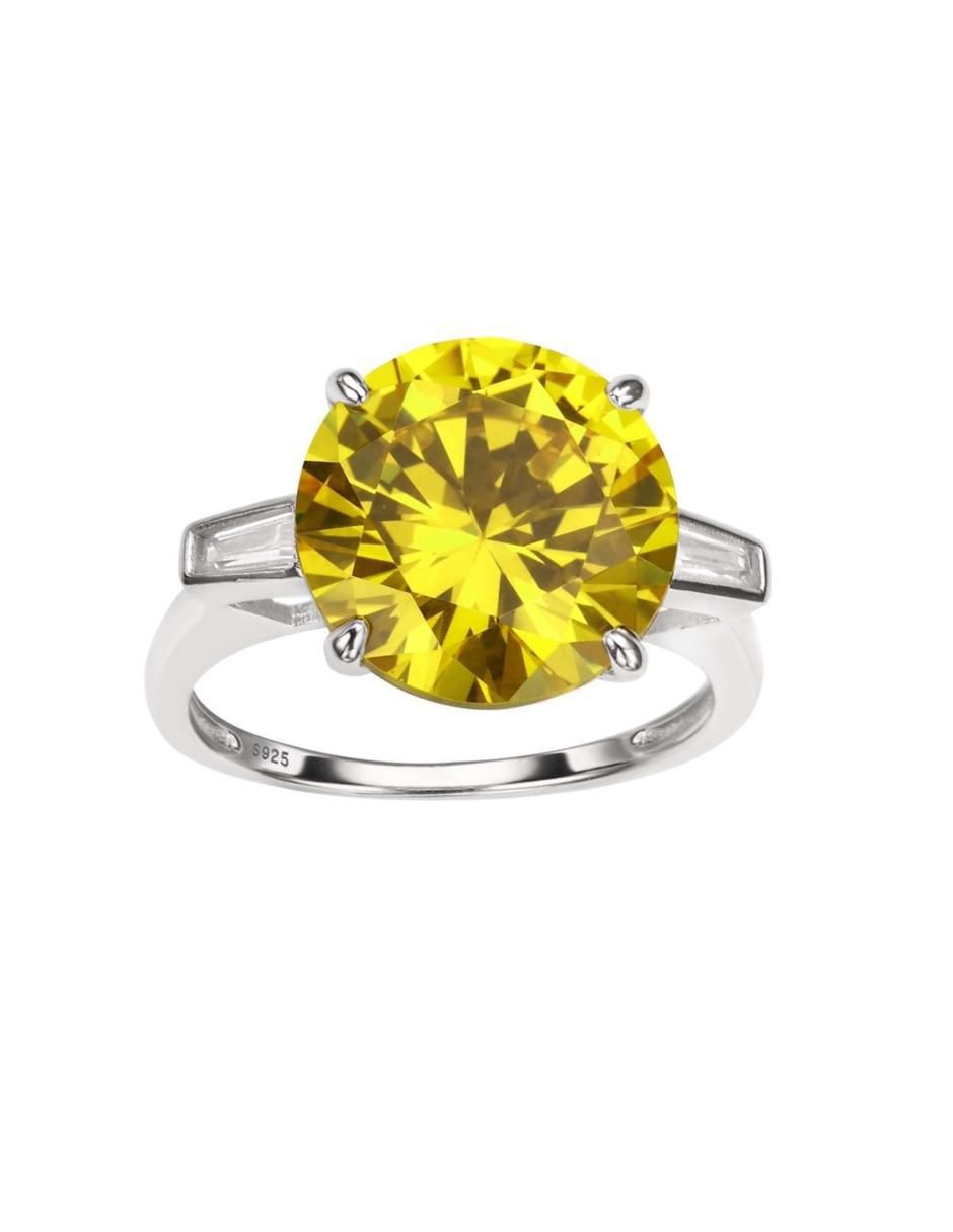 Anillo con gema redondo Luxury P 925 de plata zirconia pulido Anillo con gema redondo Luxury P 925 de plata zirconia pulido