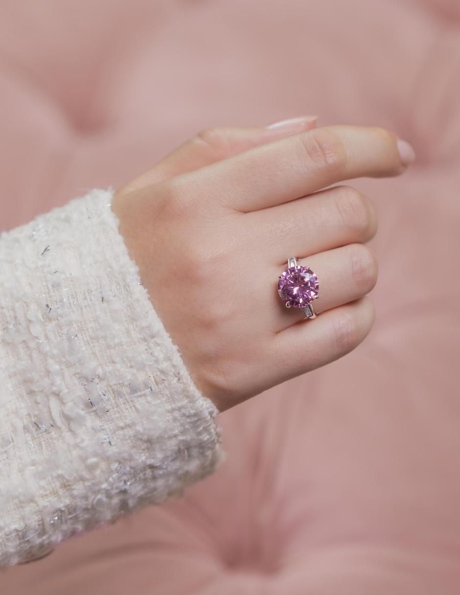 Anillo con gema redondo Luxury P 925 de plata zirconia pulido 2