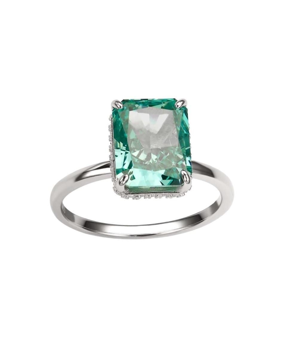 Anillo con gema rectangular Luxury P 925 de plata zirconia pulido