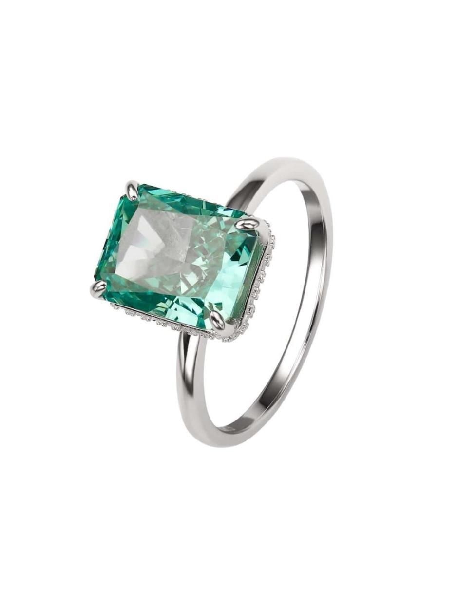 Anillo con gema rectangular Luxury P 925 de plata zirconia pulido