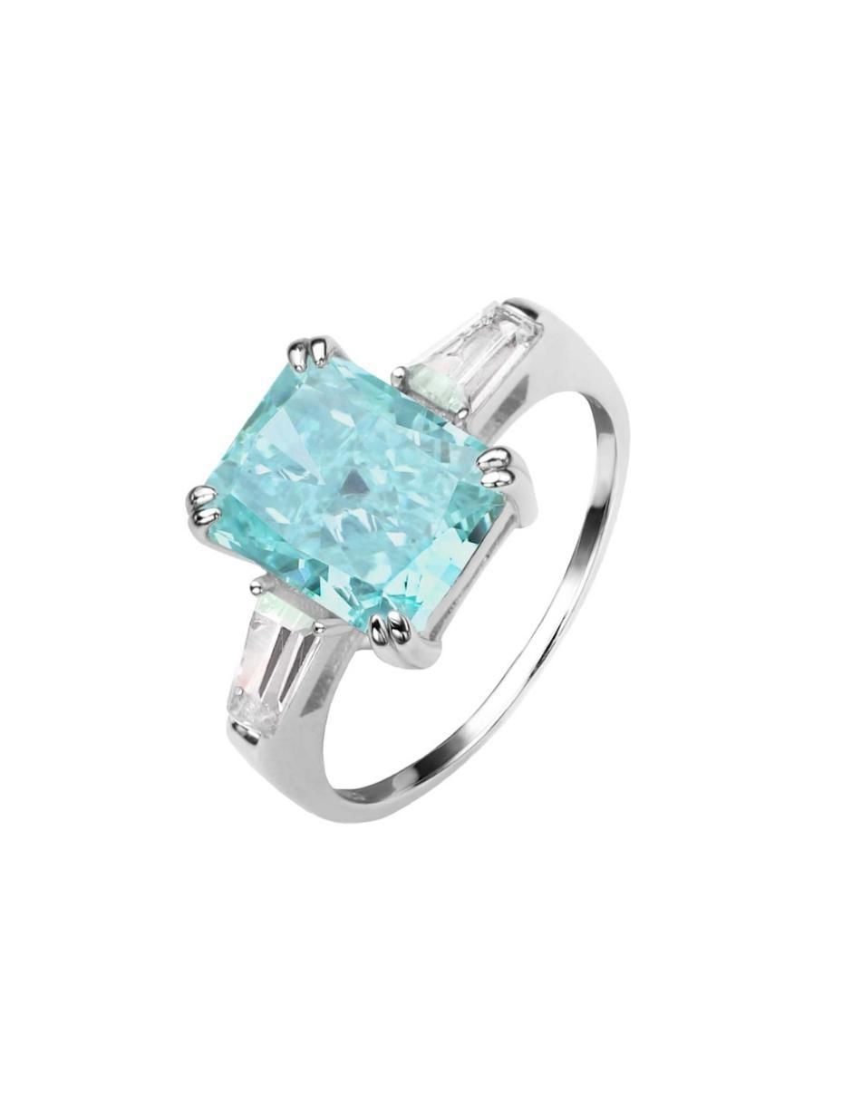 Anillo con gema rectangular Luxury P 925 de plata zirconia pulido