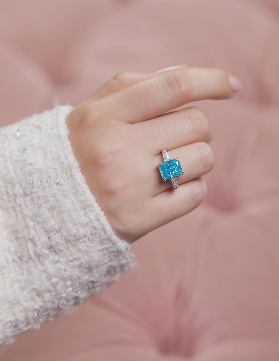 Anillo con gema rectangular Luxury P 925 de plata zirconia pulido