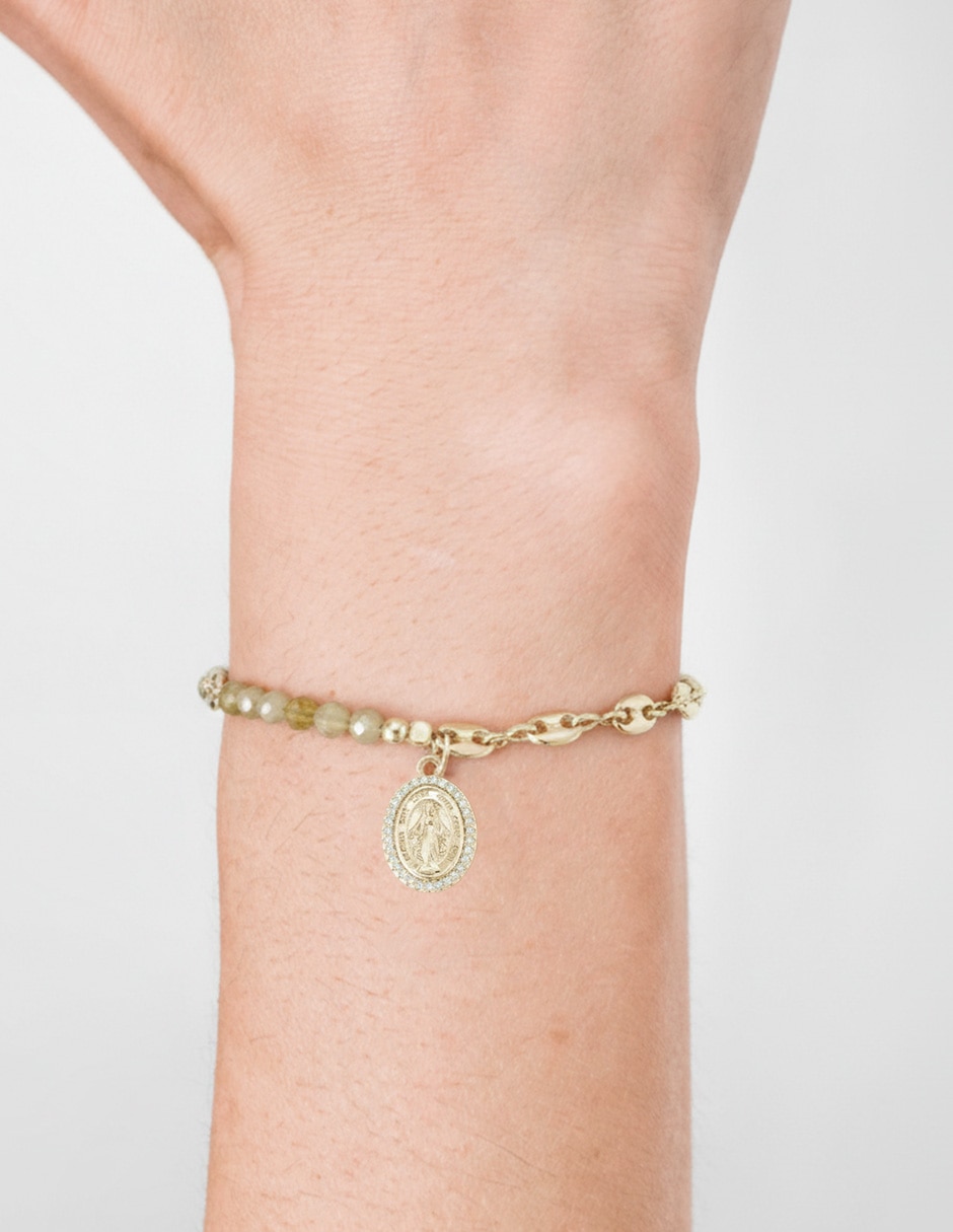 Pulsera con zirconia Religiosos acabado baño de oro 14 K 3