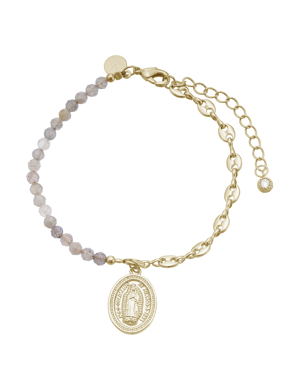 Pulsera con zirconia Religiosos acabado baño de oro 14 K