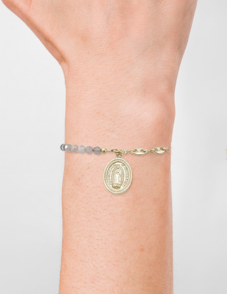 Pulsera con zirconia Religiosos acabado baño de oro 14 K 3